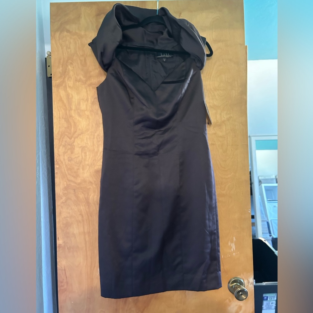 Nicole Miller NYC brown satin sleeveless, fancy collar dress, size 10 NEW, lined